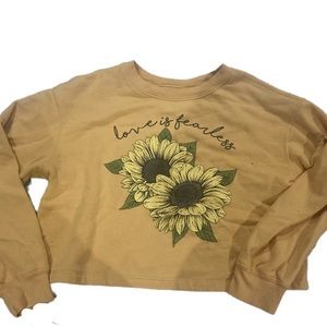 Awake Yellow “Love is Fearless” Women’s Cropped Crewneck Sweatshirt Size Small